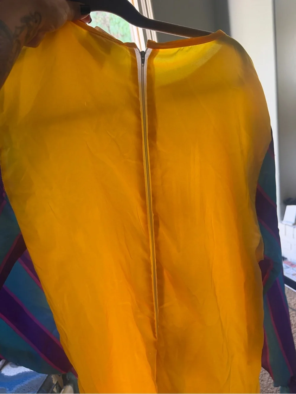 Warner Bros. Yellow Clown Jumpsuit with Purple & Teal Striped Sleeves